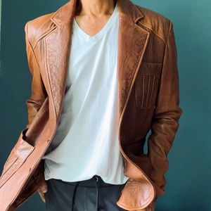 GUESS vintage style leather blazer/jacket; Brown/Caramel; Small